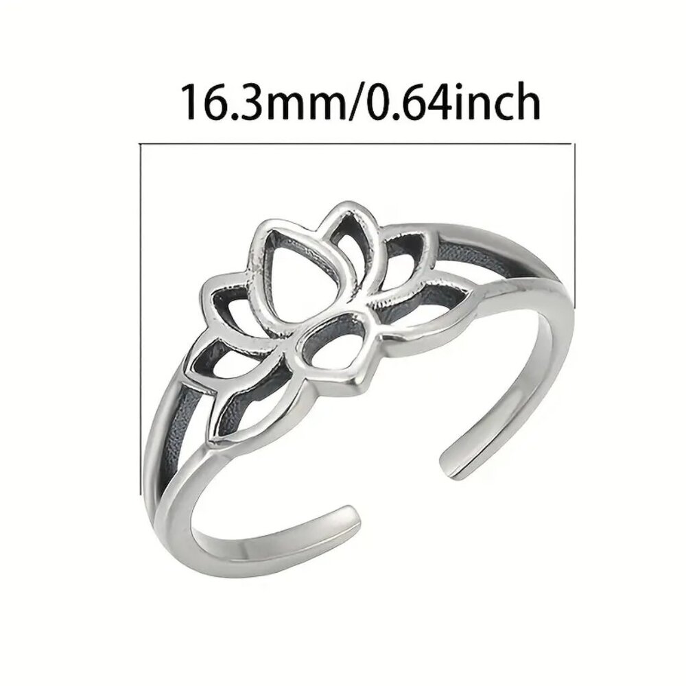 Lotus Toe Ring Silver Adjustable or Finger 🤍 NEW - Picture 6 of 9